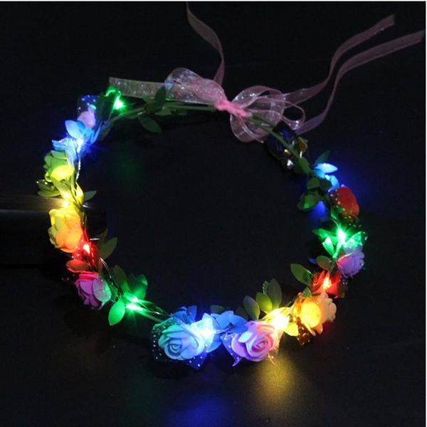 

2020 fashion led flashing flower headband garland wreath women girls glowing headwear rave glow party supplies, Blue;red