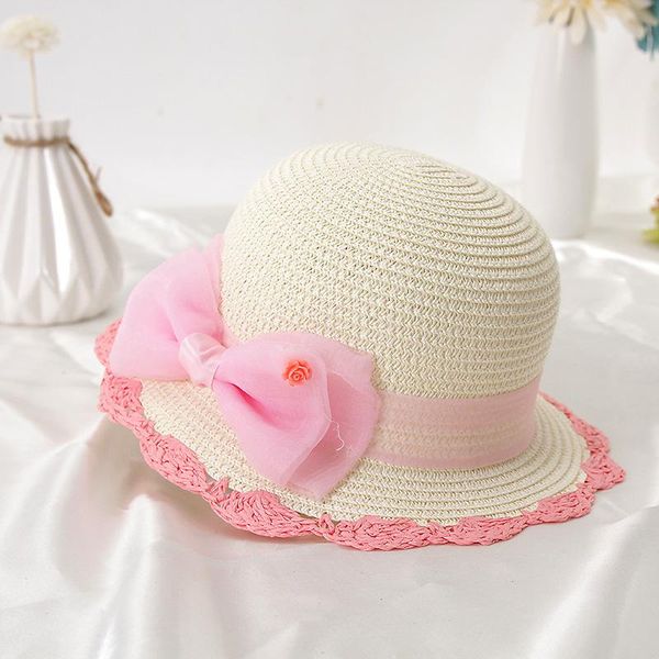 

2020 новая кружева лук летняя шапка дети кружева цветок соломенная шляпа для девочек открытый солнцезащитные шляпы для детей пляж панама шап, Black;white