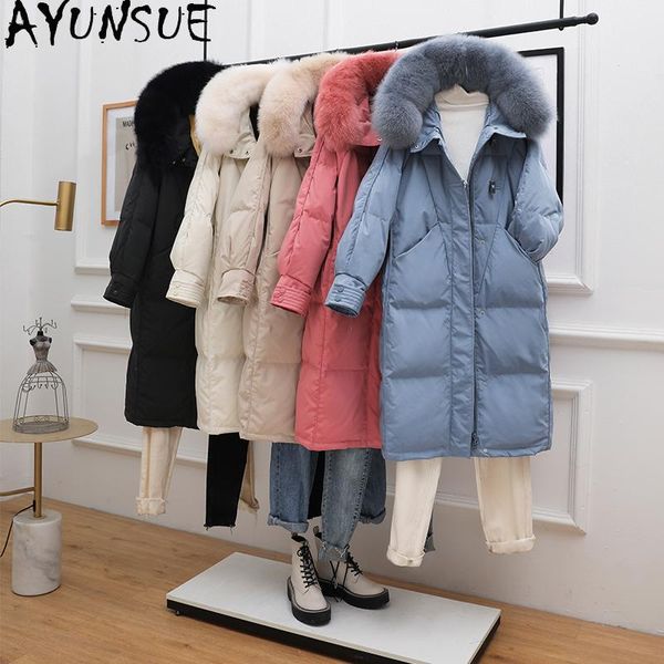

ayunsue women's down jacket female winter coat women fur collar long puffer jackets for women parkas abrigos mujer 2020 kj, Black