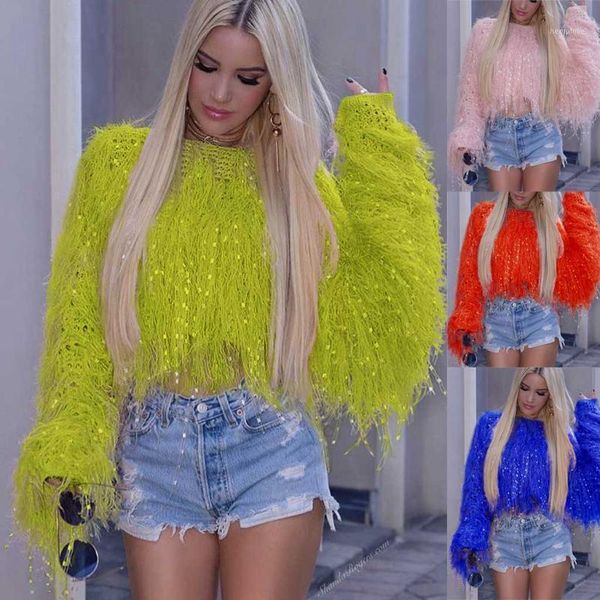 

women tassels long sleeve short blouse sweater1, White;black