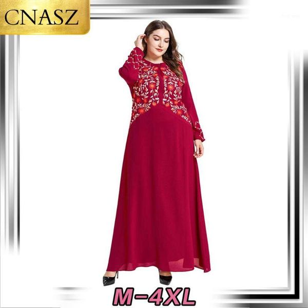 

muslim dress fashion middle east large size women's dubai turkey embroidered bow casual large swing morrocan arabic oman kimono1, Red