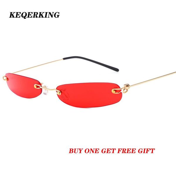 

2020 ladies clear lens small narrow sunglasses vintage rimless rectangle sunglasses womens mens red shades metal frame eyewear, White;black