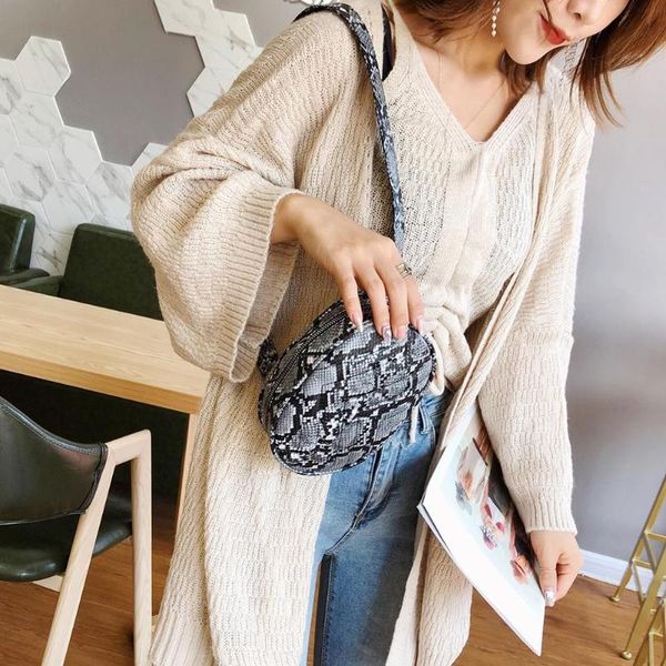

handbags delicate texture hit color women snake print fanny chest pack pu leather waist pouch oval messenger bag