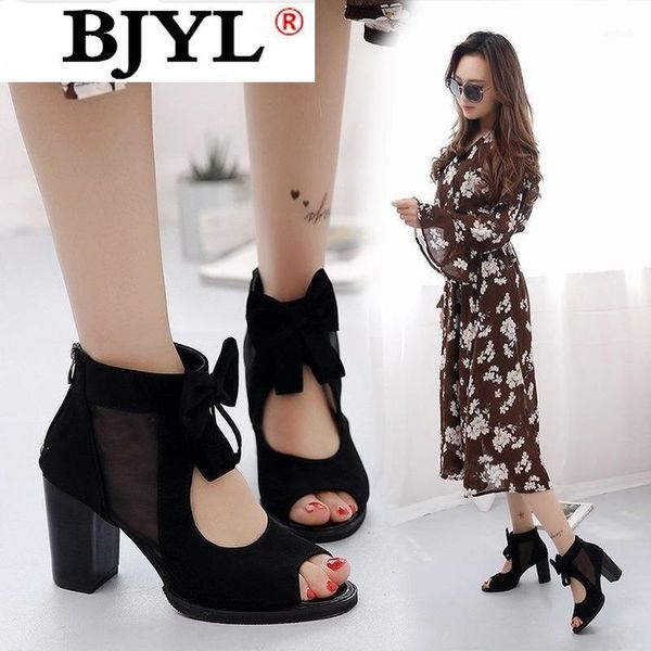 

sandals 2021 fashion women shoes bowknot high heel zipper summer mesh sandals1, Black