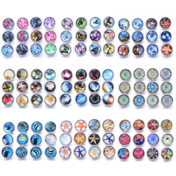 

wholesale mixed style 10pcs lot new 12mm snap jewelry mini glass snap buttons fit 12mm snap bracelet bangle earrings necklaces h jlllpc