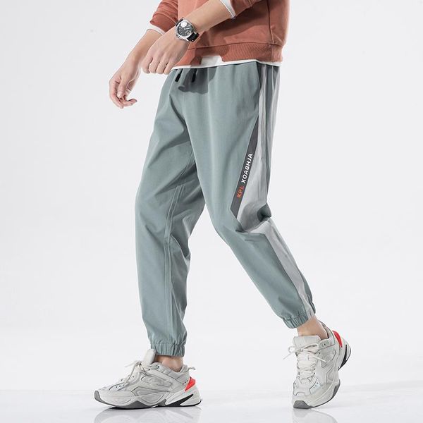 

pants men's korean fashion loose summer new thin ice silk legged capris leisure sports pants, Black