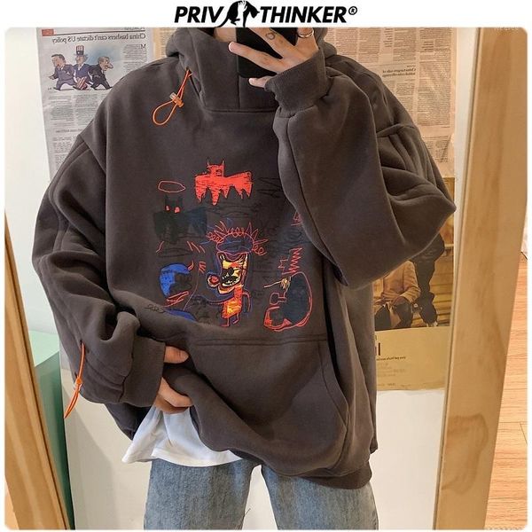 

men's graffiti print autumn funny hoodies men 2020 fashion korean hooded sweatshirt male collage thick warm clothes1, Black