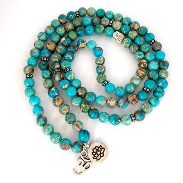 

108 mala bead bracelet & necklace g-emstone jewelry gift for women yoga lotus om bracelet meditation healing stone y200107, Golden;silver