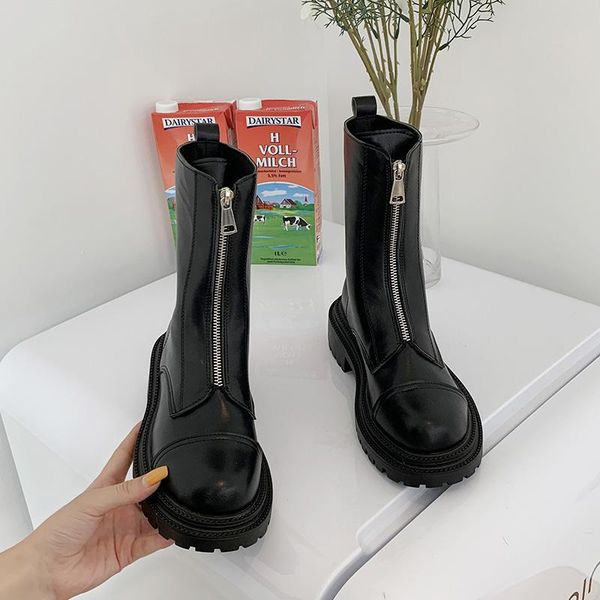 

rock shoes woman lolita boots clogs platform zipper low heels booties winter footwear round toe luxury designer boots-women, Black