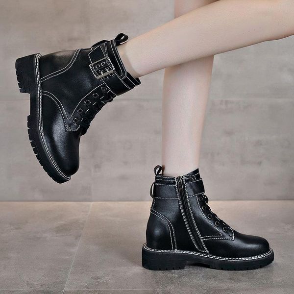 

women's short boots 2021 new autumn winter british style hidden heel shoes retro s boots, Black
