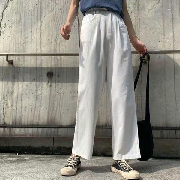 

pants women spring summer elastic high waist straight loose casual trousers new 2020 korean style all-mach ladies pants p6211, Black;white