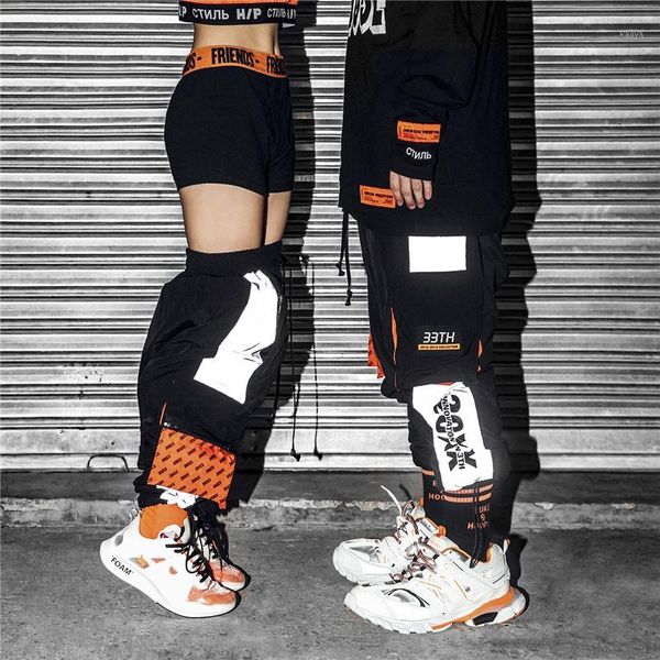 

2019 summer brand design stitching letter print trousers men and women wild casual harajuku hip hop trend tactical pants1, Black