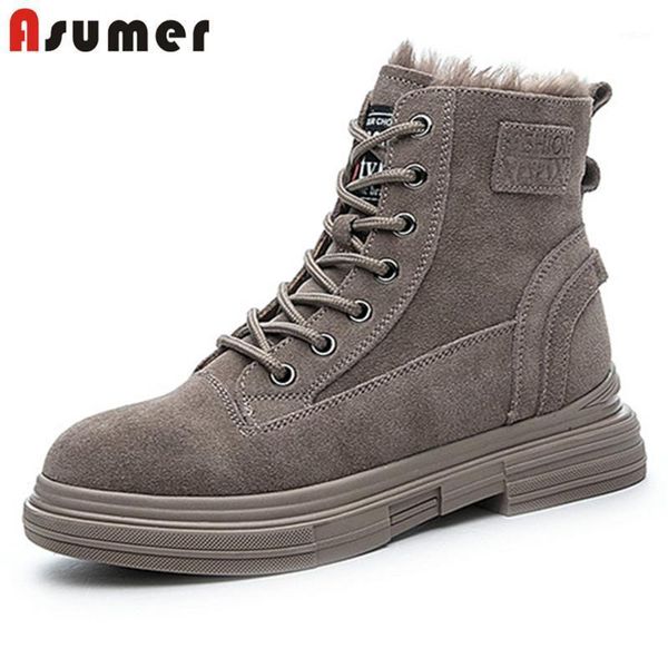 

asumer 2021 fashion snow boots women flat casual shoes cross tied flock round toe comfortable winter shoes women ankle boots1, Black