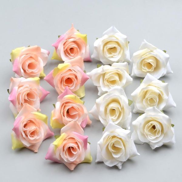 

100pcs diy artificial white rose silk flowers head for home wedding party decoration wreath gift box scrapbooking fake jllagp