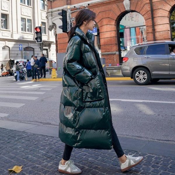 

women's down & parkas the glossy dark green knee-high han edition loose long thickening in bread female winter cotton-padded clothes, Black