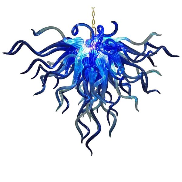 Hausdekoration Wohnzimmer moderne LED-Lampe Kronleuchter lange Kette verstellbare Halterung blaue mundgeblasene Glas Murano Kronleuchter Beleuchtung