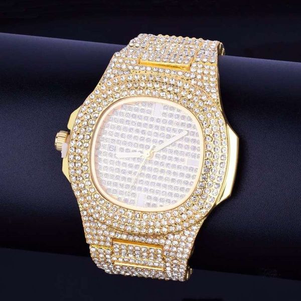 

men's diamond inlaid high watch grade full diamond fashion hip-hop watch, Slivery;brown