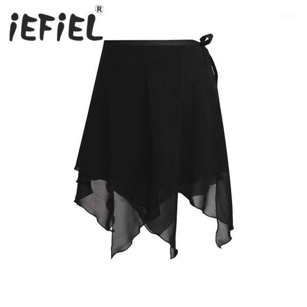 

iefiel 4 colors women girls tulle skirt asymmetric chiffon ballet wrap skirt dance skate wrap over scarf for dance performance1, Black