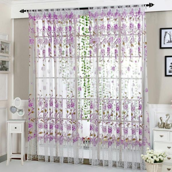 

1pc peony flower tulle curtains modern curtains for living room transparent tulle window drapes sheer for the bedroom1