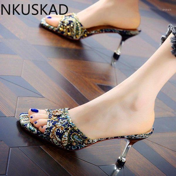 

sandals embroidery summer women high heels open-toepeep ladies personalized rhinestone stiletto1, Black