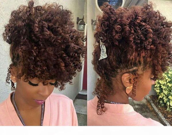 

short afro puff kinky curly ponytail hair extension clip in remy hair afro drawstring ponytail hairpiece for black women 120g black brown