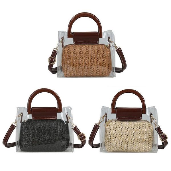 

женщины прозрачный мешок плеча pvc clear лето стро рук тканые сумки посыльного crossbody сумка малый квадрат моды сумка totes