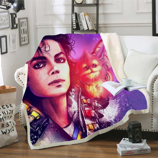 

michael jackson 3d printed fleece blanket for beds hiking picnic thick quilt fashionable bedspread sherpa throw blanket style-3