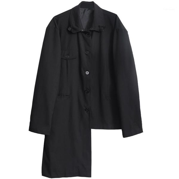 

ewq / men's wear asymmetric hem black blazers for male 2020 fashipn new niche handsome loose long sleeve suit japan style 9y15971, White;black