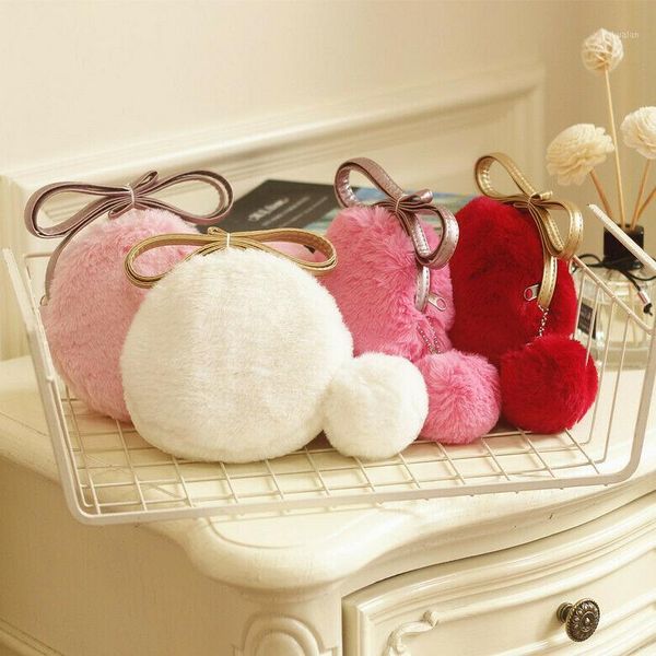 

backpacks cute fashion faux fur girls small crossbody for kid babg girl furry ball handbag wallet purse shoulder bag solid pink black1