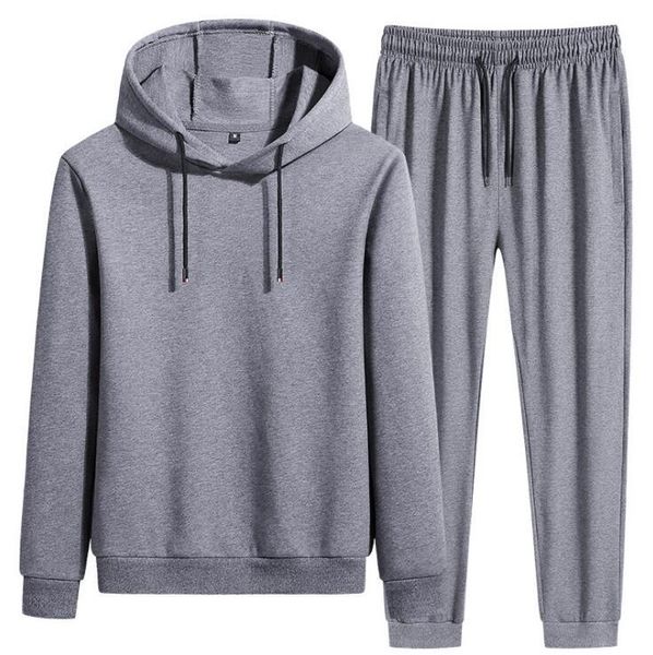 

2020 fashion tracksuit men sets winter hoodies pants 2 piece set hoody mens sweatshirt sport joggers sweatpants suit, Gray