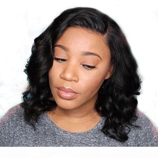 

360 full lace bob wigs short wavy bob cut preplucked glueless virgin peruvian hair 360 full lace human hair wig bleached knots, Black;brown