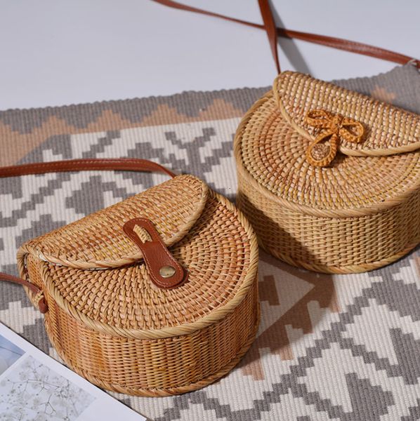 

femalee new bohemian rattan bags for women beach messengers summer vintage saddle bag handmade weaving crossbody bag