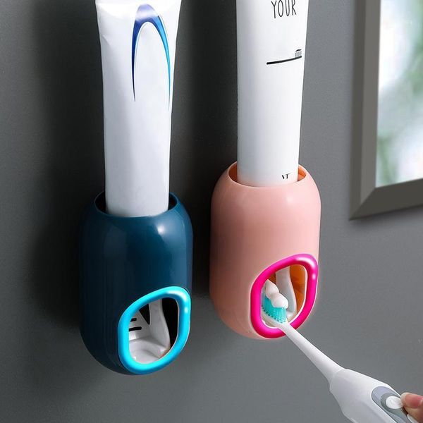 

automatic toothpaste dispenser dust-proof toothbrush holder wall mount stand bathroom accessories set toothpaste squeezers tooth1