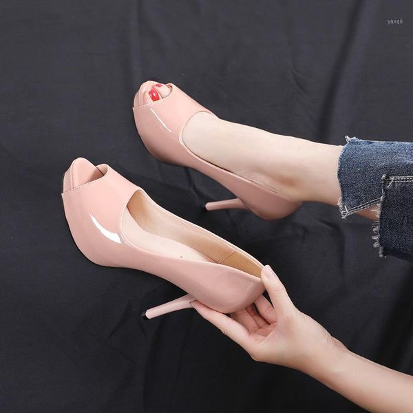 

dress shoes patent woman high heels pumps stiletto platform peeptoe pink black for wedding ultra thin1