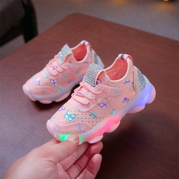 

children casual shoes for girls baby boys shoes breathable anti-slip led design sneakers girls soft soled walking shoes lj201202, Black;red