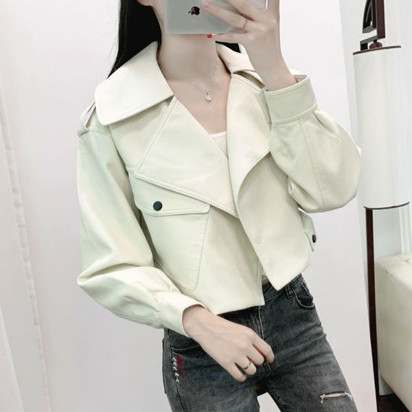 

2021 new from women's plutonium autumn soft leather casual street outwear ladies jacket 541y, Black