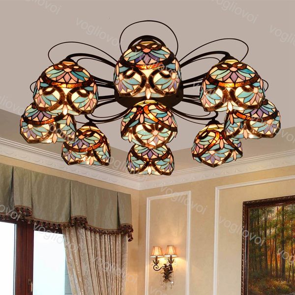 

ceiling lamp 3 7 9 heads 8 inch european retro multicolor gass blue love iron for living dining room bedroom bar dhl