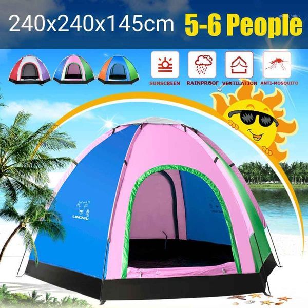 

tents and shelters 5-6 people large tent quick setup family outdoor camping foldable folding backpack sunshade1