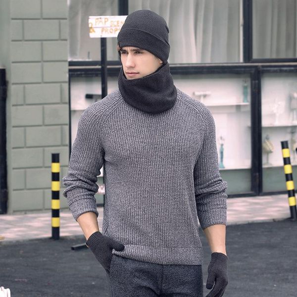 

hats, scarves & gloves sets 2021 men's hat, scarf, three piece set, autumn and winter knitted wool warm thickened bib suit, supplies, Blue;gray