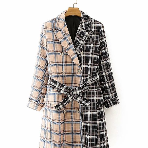 

2021 new american women's wholesale spring and autumn color matching belt double breasted windbreaker suit skirt 1myq, Black;brown