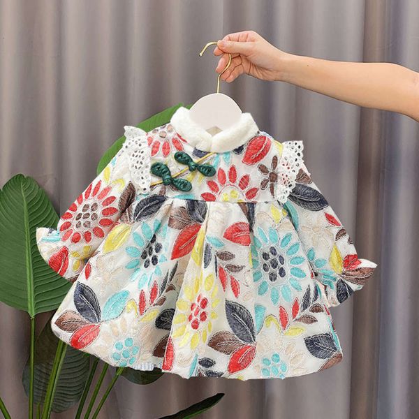 

girls' plush winter embroidered with collar princs skirt super fairy chine new year drs kj2q, Red;yellow