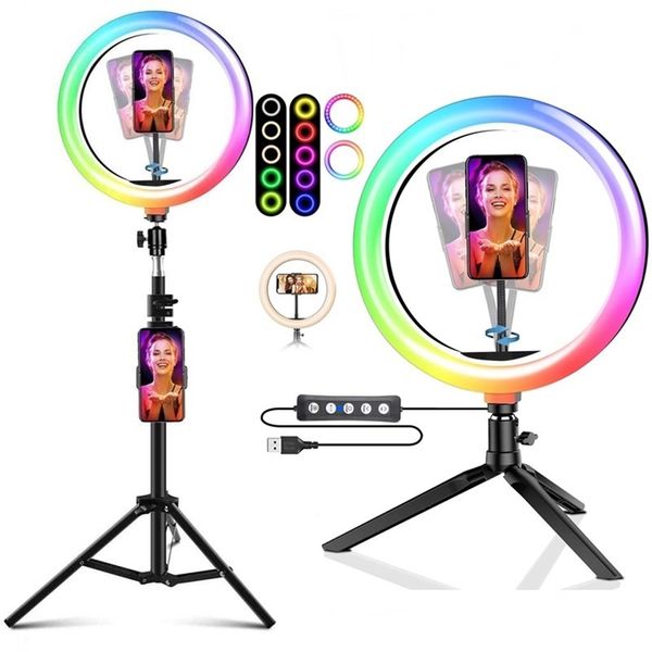 8inch 10inch Holder LED selfie RGB Light Ring con il treppiedi per YouTube Tiktok Video Fotografia Luce colorata Photo Studio Lamp