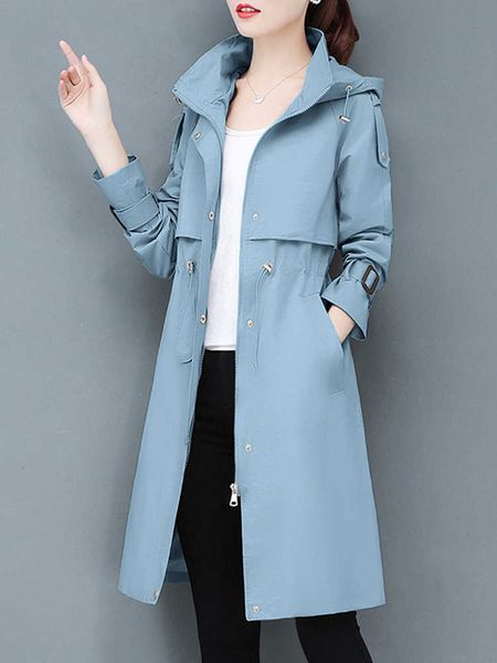 

spring autumn fashion long trench coat hooded large size women's clothing elegant abrigos para mujer woman windbreaker eh50tr, Tan;black