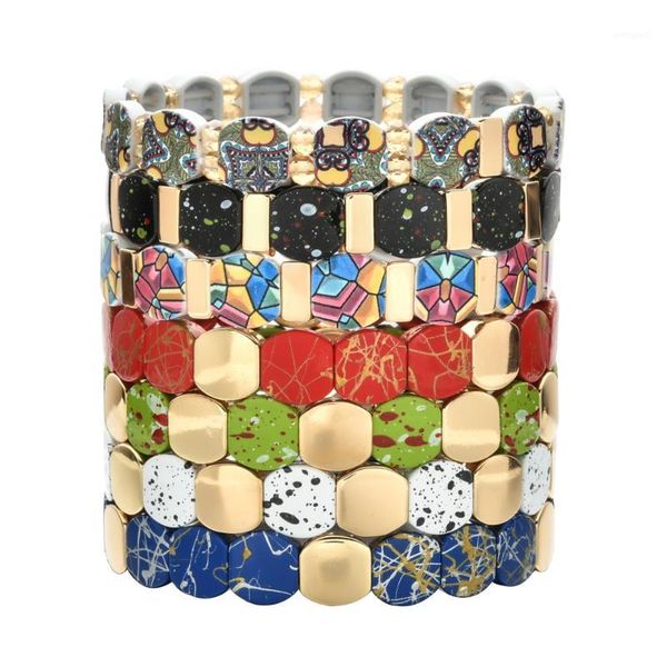 

charm bracelets inkjet graffiti enamel stretch for women armbandjes dames pulsera masculina tile beads bracelet men gift jewelry1, Golden;silver