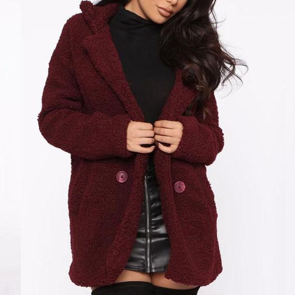 

women coat fleece warm coats lapel solid color buttons fuzzy shaggy jacket outerwear double breasted decoration soft warm, Black;brown