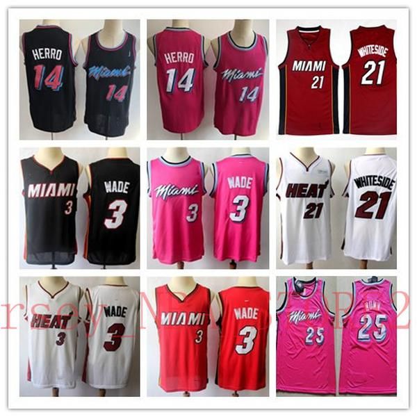 

mens dwyane wade 3 goran dragic 7 miami heat 25 kendrick nunn jersey hassan 21 whiteside 14 tyler herro basketball jerseys, Black;red