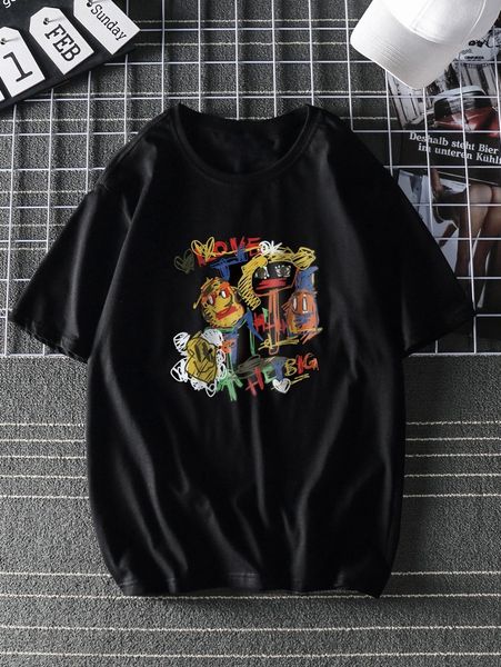 

men cartoon & letter graphic tee 45wt#, White;black