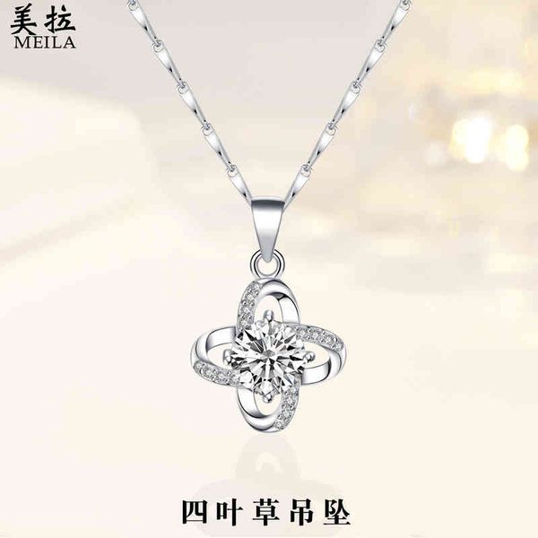 

clover s925 sterling silver necklace female minority design sense of light luxury and versatile ins net red jewelry lucky grass pendant