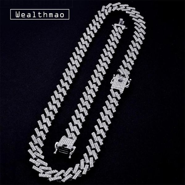 

chains 15mm cuban chain fashion iced out prong gold silver color link necklaces crystal rhinestones hip hop mens necklace