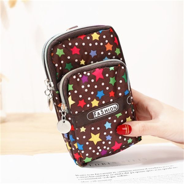 

lovely motion mobile phone bag hang neck three layers zipper coin purse waterproof broken flowers men and women 5 2fdh1